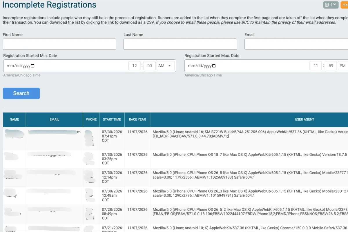 incomplete registrations