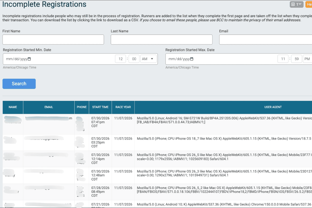 incomplete registrations