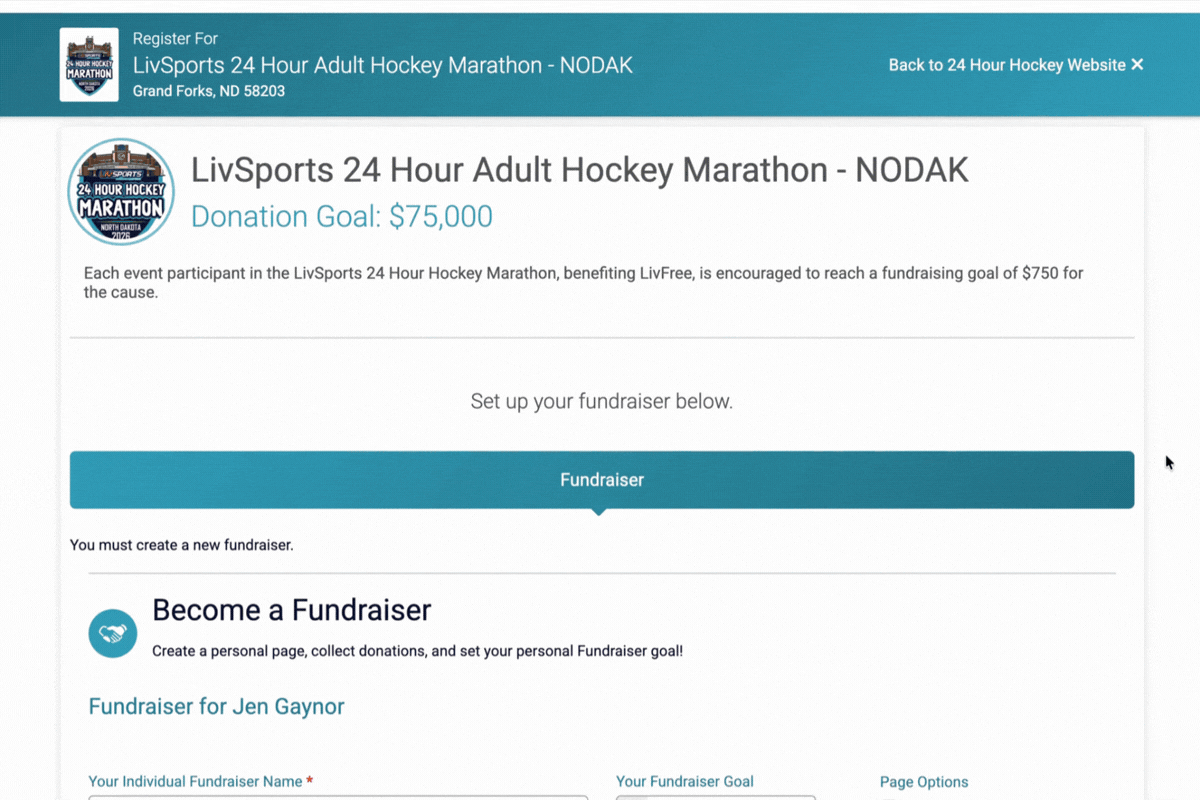 fundraising registration page