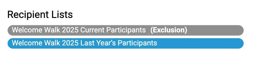 Screenshot of recipient lists