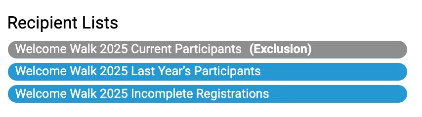 Screenshot of recipient lists