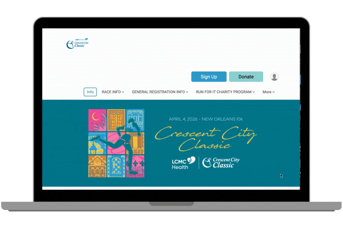 Screen recording Crescent City Classic event page