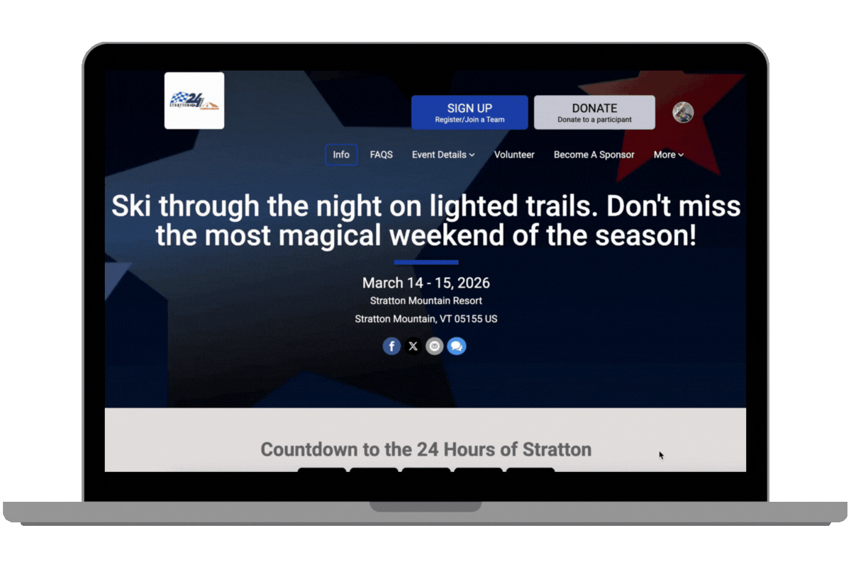 24 Hours of Stratton volunteer and FAQ page screen recording