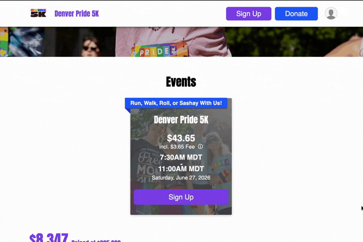 Screen recording of Denver Pride 5k event page